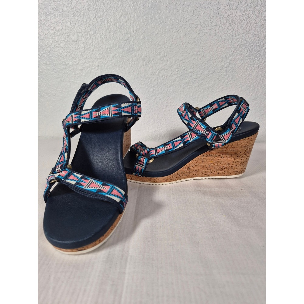 Teva Ysidro Universal Wedge Sandals Navy Geometric Straps 1011533 Womens 8